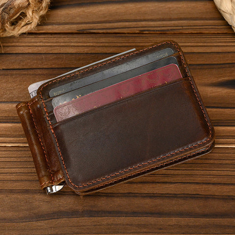 Dark Brown Bifold Leather Wallet with Money Clip Mens Bifold Wallets with Money Clip Billfold