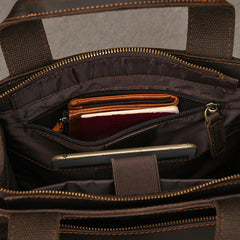 Brown Leather Vertical Briefcase Business Handbag for Men Office Handbag for Men - iwalletsmen