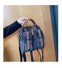 Canvas Convertible Handbag Crossbody Bag With outside Pockets Black Gray Canvas Embroidery Convertible Backpack Shoulder Bag - Feltify