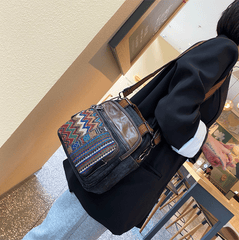Canvas Convertible Boho Backpack Crossbody Bag Black Gray Canvas Convertible Boho Crossbody Handbags - Feltify
