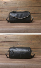 Black Barrel Leather Bag Mens Barrel Crossbody Bag Barrel Shoulder Bag for Men - iwalletsmen
