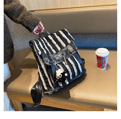 Black$White Denim Backpack Bag Womens Denim Backpack Purse - Feltify
