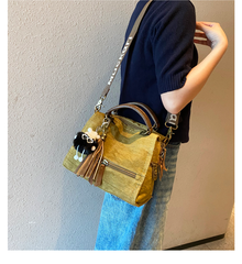 Dark Green Convertible Canvas Handbag Crossbody Bag With Outside Pockets Canvas Convertible Backpack Shoulder Bag - Feltify