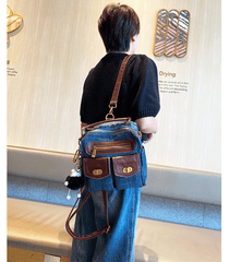 Convertible Denim Mini Backpack Bag Crossbody Bag Blue Convertible Denim Handbag Shoulder Bag - Feltify