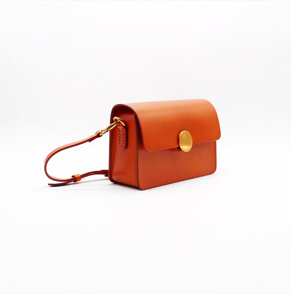 Womens Tan Leather Small Crossbody Bag Handmade - Side View