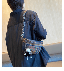 Boho Sling Bag Boho Crossbody Bag Embroidery Canvas Small Waist Bag Boho Shoulder Bag - Feltify