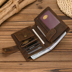 Dark Brown Leather Vertical Wallet with Buckle Mens Wallets Leather Vertical Bifold Wallet - iwalletsmen