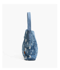 Washed Denim Shoulder Bags Blue Jean Bag Large Denim Tote Bucket Bag Jean Tote Bag - Feltify
