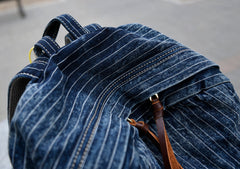 Blue Denim Backpack for Women Striped Jean Backpack Mens Striped Backpack - Feltify