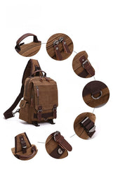 Khaki Sling Bag for Big Man –  Convertible Canvas Large Sling Backpack – Large Canvas Sling Bag for Big Guys
