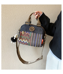 Black Gray Canvas Embroidery Handbag Shoulder Bag Black Gray Canvas Crossbody Bag - Feltify