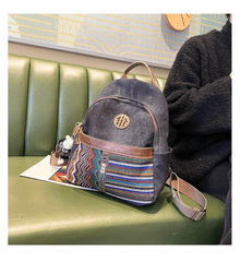 Boho Style Backpack Womens Vintage Black Gray Embroidery Canvas Backpack Boho Backpack - Feltify