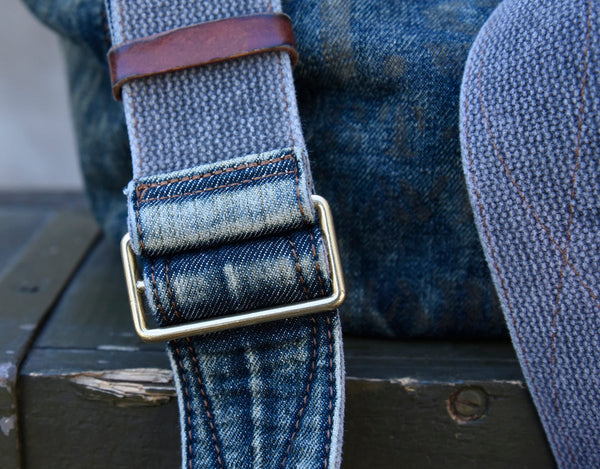 Vintage Womens Large Jeans Shoulder Bag Blue Denim Messenger Bag Denim Crossbody