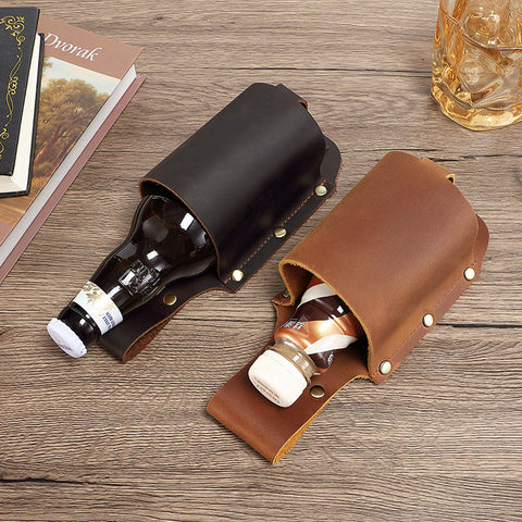 Leather Water Bottle Belt Holder Pouch Leather Drink Bottle Belt Holder Leather Belt Water Bottle Holder - iwalletsmen