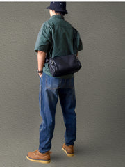 Leather Men's Small Barrel Side Bag 