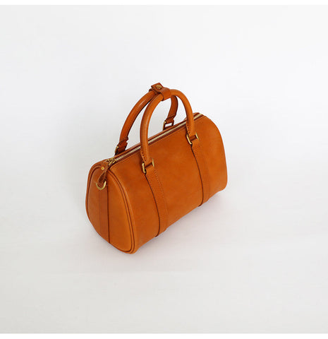 Womens Brown Leather Boston Handbag Vintage Boston Crossbody Bag Shoulder Bag for Ladies