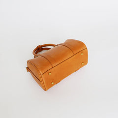 Womens Brown Leather Boston Handbag Vintage Boston Crossbody Bag Shoulder Bag for Ladies