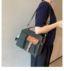 Green Canvas Convertible Messenger Bag Backpack Canvas Convertible Crossbody Bag Canvas Handbag - Feltify