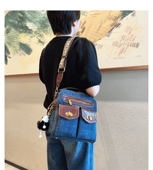 Convertible Denim Mini Backpack Bag Crossbody Bag Blue Convertible Denim Handbag Shoulder Bag - Feltify