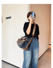 Boho Style Handbag Black Gray Canvas Boho Crossbody Bag Canvas Embroidery Shoulder Bag - Feltify