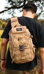 Khaki Tactical Canvas Large Sling Bag For Men