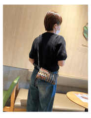 Bohemian Canvas Small Shoulder Chain Bag Clutch Boho Embroidery Canvas Small Chain Crossbody Bag - Feltify