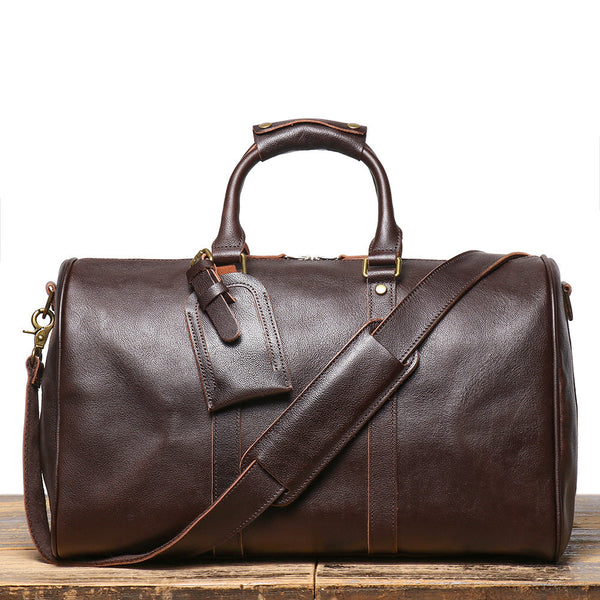 Dark Brown Weekend Bag Large Leather Weekender Bag for Men Long Weekend Shoulder Bag - iwalletsmen