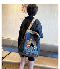 Boho Embroidery Large Canvas Backpack Bohemian Embroidery Canvas Backpack - Feltify