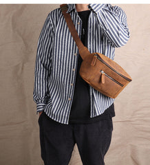 Brown Leather Waist Bag for Men 