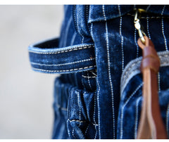 Blue Denim Backpack for Women Striped Jean Backpack Mens Striped Backpack - Feltify