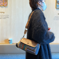 Denim Shoulder Bag Embroidery Jean Bag Bohemian Style Black Gray Denim Small Crossbody Bag - Feltify