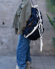 Blue Jean Backpack Mens Huge Backpack Large Blue&White Denim Backpack for Men - Feltify