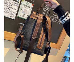 Black Gray Embroidery Canvas Backpack Boho Backpack Womens Vintage Boho Style Backpack - Feltify