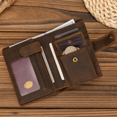 Dark Brown Leather Vertical Wallet with Buckle Mens Wallets Leather Vertical Bifold Wallet - iwalletsmen