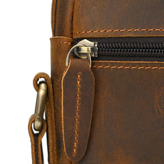 Brown Leather Vertical Crossbody Bag for Men 
