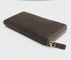 MENS Green LEATHER ZIPPER LONG CLUTCH Personalized - Full View