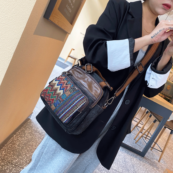 Black Gray Denim Convertible Backpack Shoulder Bag Embroidery Jean Bag Black Gray Denim HandBags Jean HandBag - Feltify
