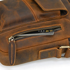 Brown Leather Vertical Crossbody Bag for Men Small Vertical Crossbody Bag - iwalletsmen