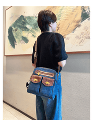 Convertible Denim Mini Backpack Bag Crossbody Bag Blue Convertible Denim Handbag Shoulder Bag - Feltify