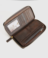 MENS Vintage Brown LEATHER ZIPPER LONG CLUTCH Personalized WALLETs ZIPPER VINTAGE LONG WALLET FOR MEN