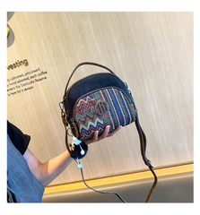 Embroidery Canvas Small Boho Crossbody Bag Boho Canvas Small Round Handbag Shoulder Bag - Feltify