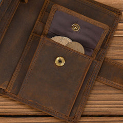 Dark Brown Leather Vertical Wallet with Buckle Mens Wallets Leather Vertical Bifold Wallet - iwalletsmen