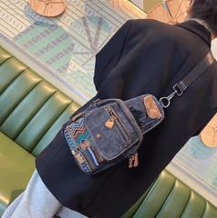 Boho Canvas Sling Bag Crossbody Bag Crossbody Backpack Canvas Boho Embroidery Shoulder Bag - Feltify