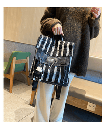 Black$White Denim Backpack Bag Womens Denim Backpack Purse - Feltify