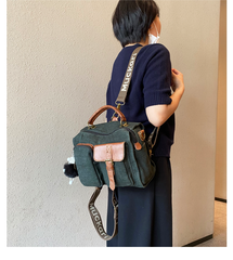 Green Canvas Convertible Messenger Bag Backpack Canvas Convertible Crossbody Bag Canvas Handbag - Feltify