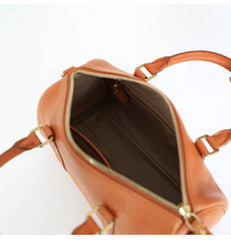 Womens Brown Leather Boston Handbag Vintage Boston Crossbody Bag Shoulder Bag for Ladies