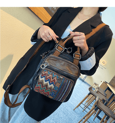 Canvas Convertible Boho Backpack Crossbody Bag Black Gray Canvas Convertible Boho Crossbody Handbags - Feltify