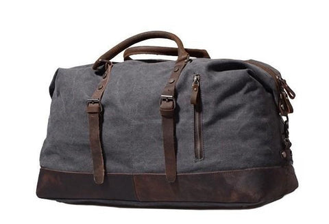 Dark Brown Large Canvas Leather Duffle Bag 
