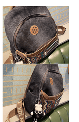 Boho Style Backpack Womens Vintage Black Gray Embroidery Canvas Backpack Boho Backpack - Feltify