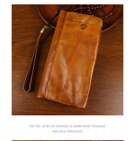 Brown Zip Clutch Wallet Mens Leather Zip Wristlet Wallet Zip Wallet Wristlet for Men